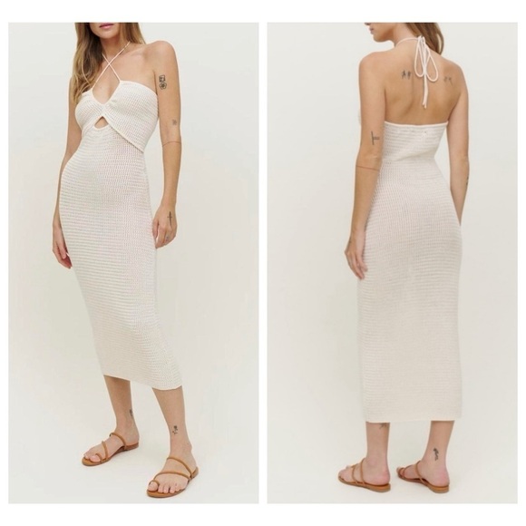 NWT Reformation Venete Open Knit Dress Halter Gossamer Ivory Midi Dress size XL - Picture 1 of 12
